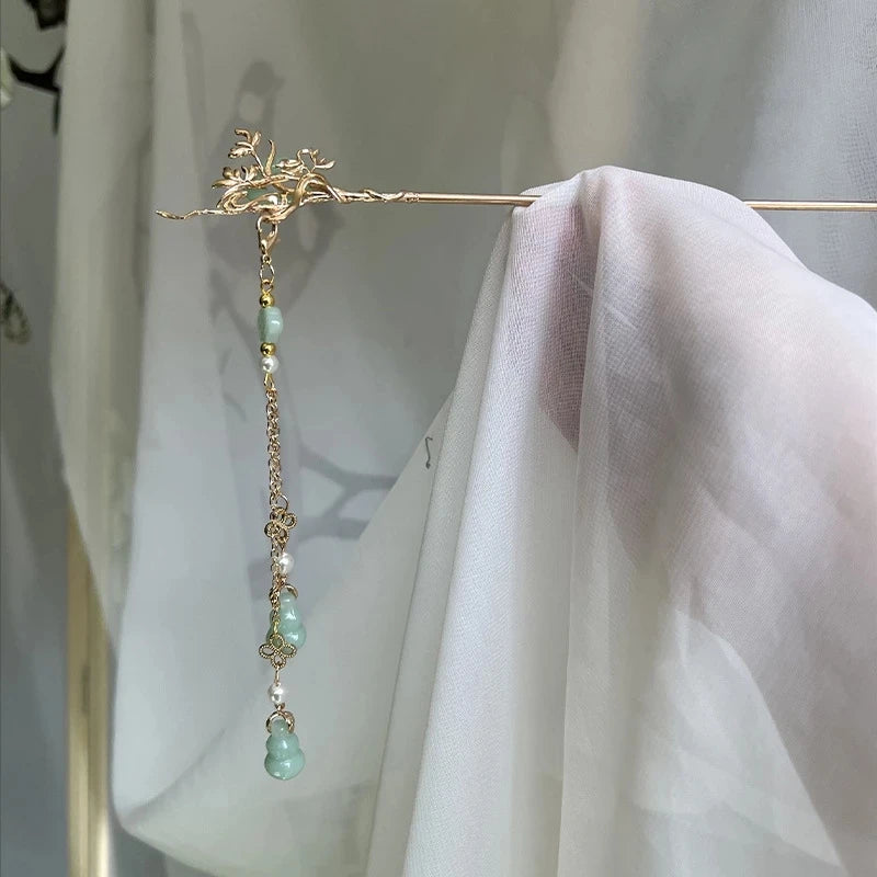 Chinese Vintage Hairpin Buckle Lock Headdress Glazed Hairpin