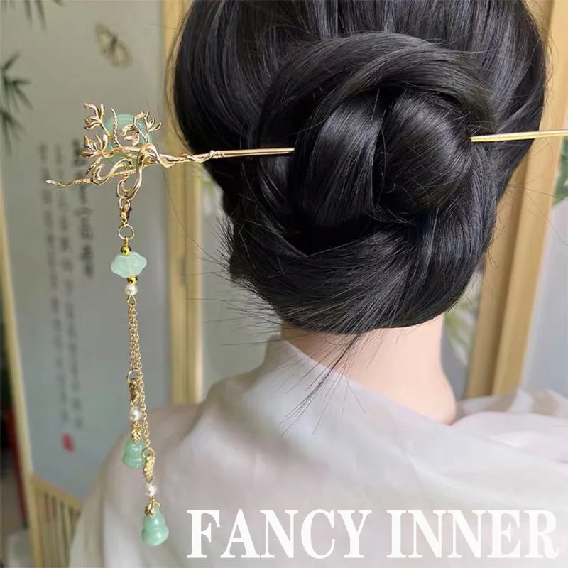 Chinese Vintage Hairpin Buckle Lock Headdress Glazed Hairpin