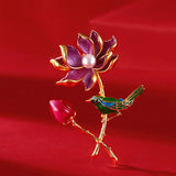 Ancient Craft Enamel Porcelain Pearl Flower Ladies Brooch Vintage Chinese Style