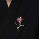 Vintage Chinese Style Enamel Porcelain Flower Brooch