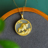 Vintage Natural Hetian Jade Bull Pendant Necklace Chinese Silver Jewelry