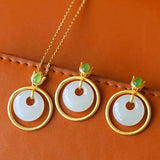 Chinese Style Hetian Jade Round Necklace Pendant for Women's Jewelry