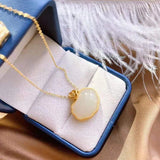 Natural Hetian Jade Geometric Pendant Necklace