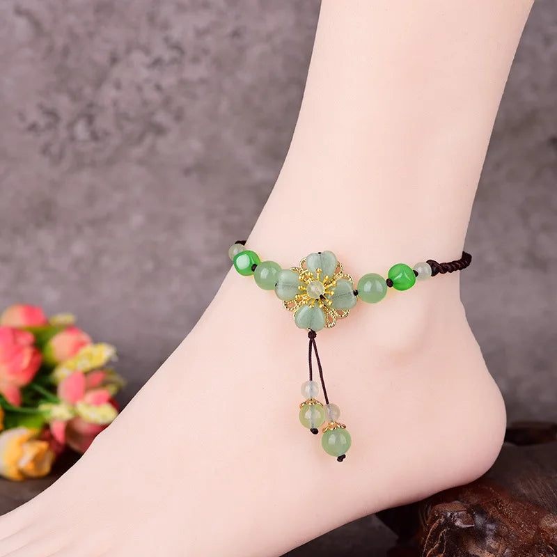 Ancient Crystal Anklet Hand-knitted Beach Jewelry