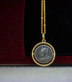 Ancient Rome Antique Coin Necklace 925 Sterling Silver Double-Sided Embo...