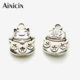 Ancient Silver Lucky Cat Charms 11x15mm Pendants 100pcs