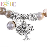 Ancient Silver Yoga Chakra Stone Tree Of Life Bracelet
