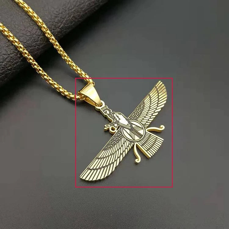 Stainless Steel Zoroastrian Pendant Faravahar Necklace Iran Symbol Jewelry