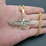 Stainless Steel Zoroastrian Pendant Faravahar Necklace Iran Symbol Jewelry