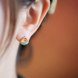 Vintage Natural Green Ruyi Chalcedony Earrings for Women