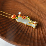 Vintage Hetian Jade Plum Blossom Bamboo Pendant Necklace