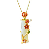 Vintage Hetian Jade Plum Blossom Bamboo Pendant Necklace