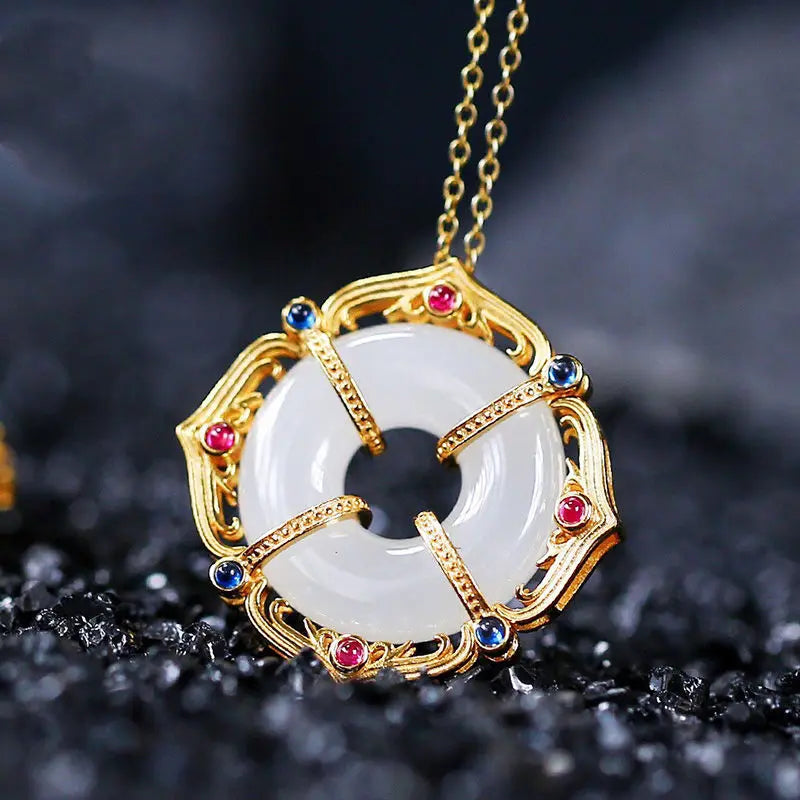 Crystal Hetian Jade Necklace Pendant Ethnic Jewelry