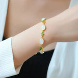 Ancient Craft Inlaid Green Crystal Hetian Chalcedony Oval Bracelet