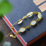 Ancient Craft Inlaid Green Crystal Hetian Chalcedony Oval Bracelet