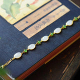 Ancient Craft Inlaid Green Crystal Hetian Chalcedony Oval Bracelet