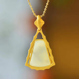 Hetian Jade Bamboo Leaf Pendant Enamel Porcelain Necklace