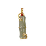 Ancient Craft Inlaid Natural Hetian Jade Bamboo Pendant Necklace