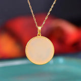 Chinese Hetian Jade Peony Necklace Pendant Classic Women's Jewelry
