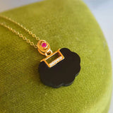 Natural Hetian Ink Jade Geometric Necklace Pendant