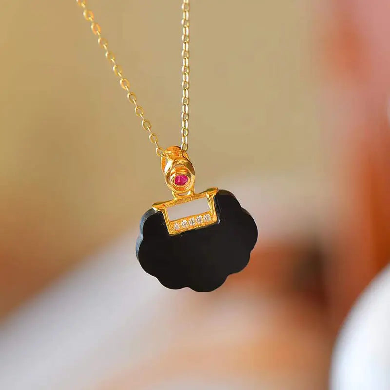 Natural Hetian Ink Jade Geometric Necklace Pendant