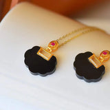 Natural Hetian Ink Jade Geometric Necklace Pendant