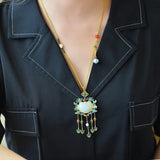 Ancient Craft Natural Hetian Jade Enamel Porcelain Tassel Necklace Pendant