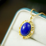 Vintage Pearl Lapis Lazuli Necklace High Pendant Light Sense Jewelry