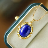 Vintage Pearl Lapis Lazuli Necklace High Pendant Light Sense Jewelry