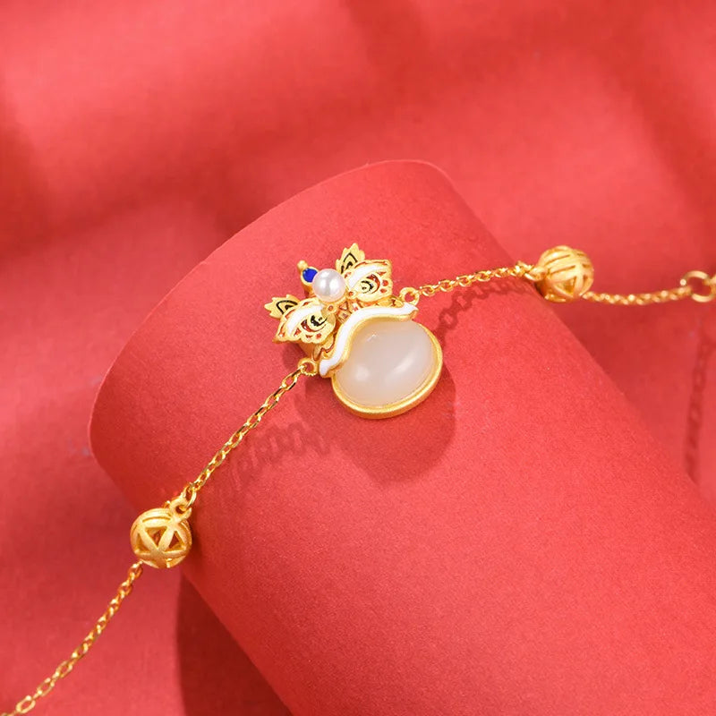 Vintage Chinese Enamel Porcelain Jade Bracelet