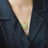 Chinese Chalcedony Enamel Bamboo Pendant Necklace