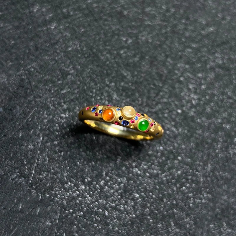 Inlaid Gemstones Rings for Women Crystal Jewelry Adjustable
