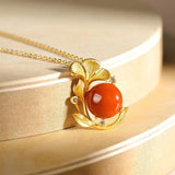 Apricot Leaf Red Tourmaline Flower Necklace Pendant