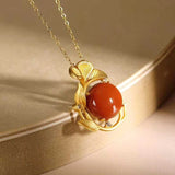 Apricot Leaf Red Tourmaline Flower Necklace Pendant