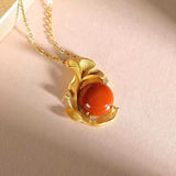Apricot Leaf Red Tourmaline Flower Necklace Pendant