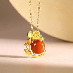Apricot Leaf Red Tourmaline Flower Necklace Pendant