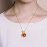 Apricot Leaf Red Tourmaline Flower Necklace Pendant