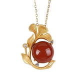 Apricot Leaf Red Tourmaline Flower Necklace Pendant