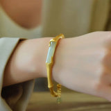 Handcrafted Bamboo Joint Hetian Jade Bracelet for Mother