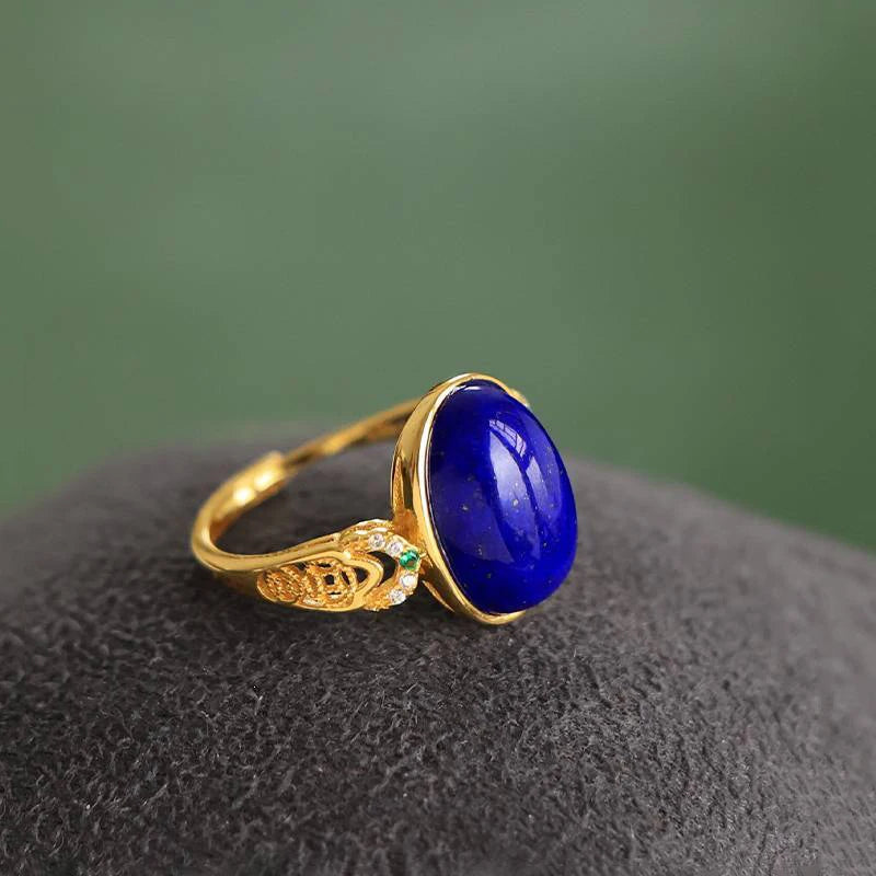 Handcrafted Lapis Lazuli Oval Ring for Women