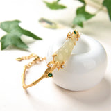 Hetian Jade Bracelet with Pearl Charm - Classical Bamboo Inlaid Craftsmanship