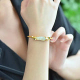 Hetian Jade Bracelet with Pearl Charm - Classical Bamboo Inlaid Craftsmanship