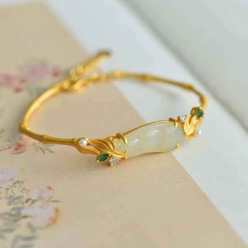 Bamboo Jade Bracelet for Women with Pearl Charm