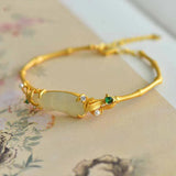 Hetian Jade Bracelet with Pearl Charm - Classical Bamboo Inlaid Craftsmanship