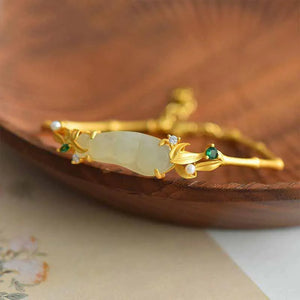 Bamboo Jade Bracelet for Women with Pearl Charm
