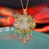 Ancient Craftsmanship Hetian Yunan Red Tourmaline Flower Tassel Necklace