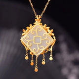 Ancient Craftsmanship Inlaid Natural Red Tourmaline Tassel Necklace Pendant