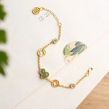 Ancient Crafted Hetian Jade Gourd Bracelet with Copper Coin Charm