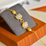 Hetian jade green fox bracelet light silver jewelry