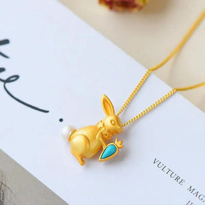 Inlaid Turquoise Rabbit Necklace Pendant Silver Jewelry
